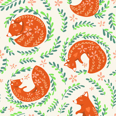 Fox seamless pattern