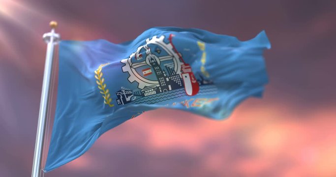 Flag of Milwaukee city at sunset, city of United States of America - loop