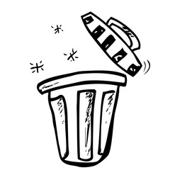 Simple Vector Outline Hand Draw Sketch of Clean and tidy trash bin, at White