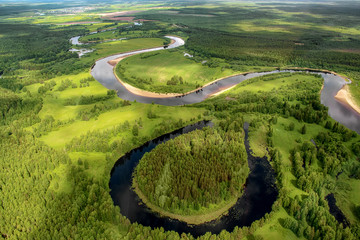 A siberian river, shooting from a helicopter