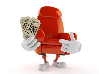 Armchair character holding tickets