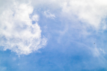 The white clouds in the light blue sky in the sunny day.