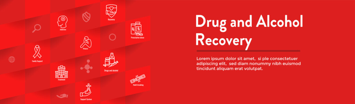 Drug and Alcohol Dependency Icon Set & Web Header Banner