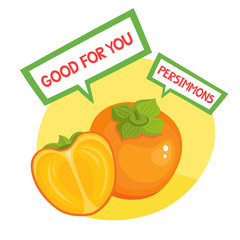 Vector illustration of organic badge with persimmon isolated on white.