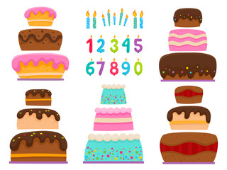 Birthday party cartoon cake with candles numbers.