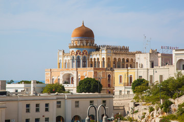 Santa cesarea terme in the province of Lecce in Salento, Puglia - Italy, with a view of the sea and the famous Palazzo Sticchi