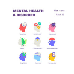 Mental Health and Disorder flat icons set