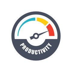 Increase productivity concept with tachometer and text productivity - obrazy, fototapety, plakaty