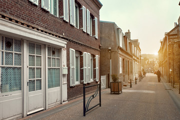 Sunrise in old Etretat, Coastal resort town of the English Channel. Normandy. France