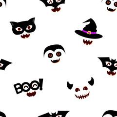 Seamless pattern for Halloween cute character. Illustration isolated on white background. Happy Halloween day.