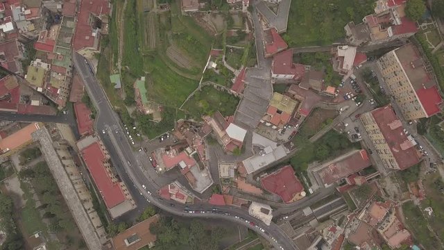 Aerial view of the quarters of Naples. Flight of the drone over the narrow streets and houses of the Spanish quarter.