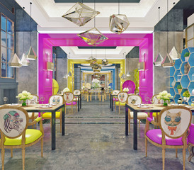 3D render of cafe, restaurant interior.