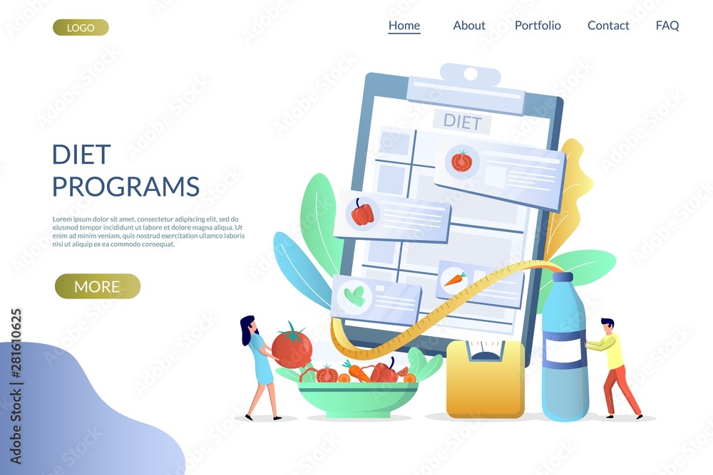 Poster diet programs vector website landing page design template