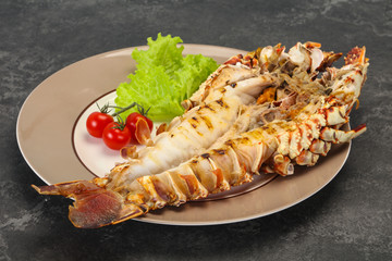 Grilled crayfish in the plate