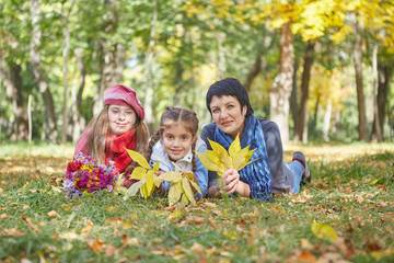 Fototapeta premium Happy family. Loving mother and two daughter