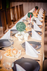 Fancy green dinner table in a reastaurant