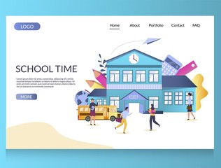 Fototapeta premium School time vector website landing page design template