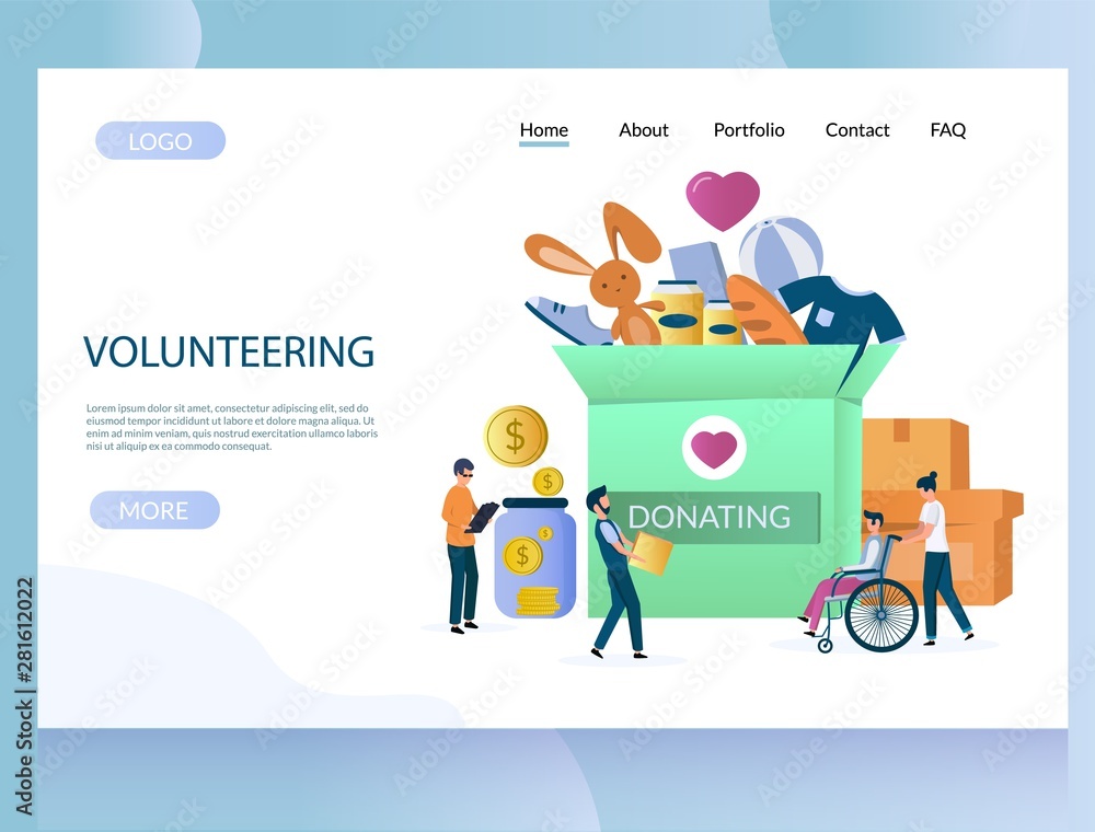 Poster volunteering vector website landing page design template