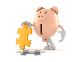 Piggy bank character with jigsaw puzzle