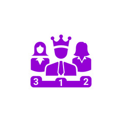 Award, business rank, success, team, winner, crown on head violet color icon
