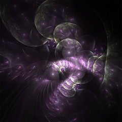 Computer digital fractal art design, abstract fractals fantastic shapes, violet glass balls