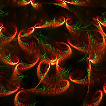Computer digital fractal art design, abstract fractals fantastic shapes, red shrimps nest