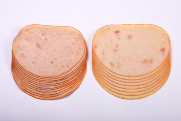 Smoked slices ham isolated on white
