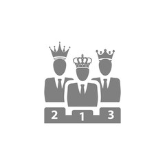 Award, business rank, success, team, winner, crown on head grey color icon