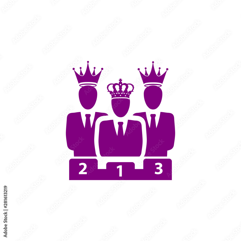 Poster Award, business rank, success, team, winner, crown on head purple color icon