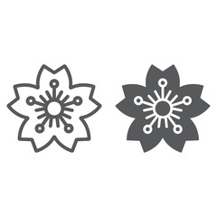 Sakura line and glyph icon, japan and flower, cherry blossom sign, vector graphics, a linear pattern on a white background.
