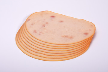 Smoked slices ham isolated on white