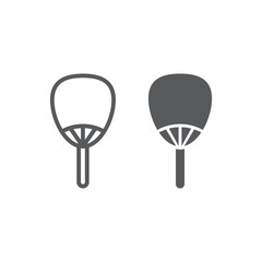 Uchiwa line and glyph icon, asian and accessories, japanese fan sign, vector graphics, a linear pattern on a white background.