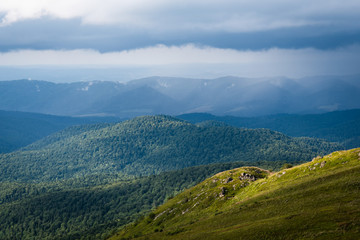 Storm brews over the Bieszczady Mountains, seen from Połonina Wetlińska.