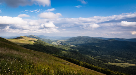 A view of the valley in Bieszczady Mountains, seen from Połonina Wetlińska.