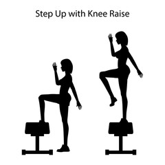 Step up with knee raise exercise silhouette