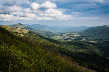 A view of the valley in Bieszczady Mountains, seen from Połonina Wetlińska.