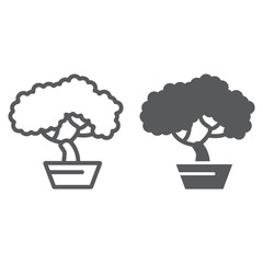Bonsai line and glyph icon, asian and plant, tree sign, vector graphics, a linear pattern on a white background.