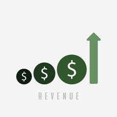 Revenue, Income growth, boost business revenue, investment return, fund raising, financial. New trendy vector illustration icon
