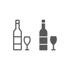 Hebrew wine line and glyph icon, jewish and drink, bottle and glass sign, vector graphics, a linear pattern on a white background.