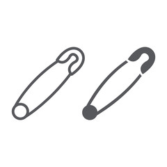 Safety pin line and glyph icon, tool and sew, needle sign, vector graphics, a linear pattern on a white background.