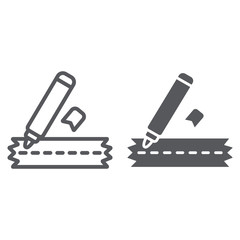 Sewing marker line and glyph icon, craft and sew, clothes marker sign, vector graphics, a linear pattern on a white background.