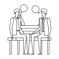 businessmen calling in the park chair and speech bubbles