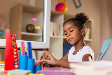 First grader getting ready for school