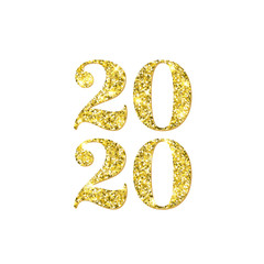 Happy New Year 2020 numbers of golden confetti on vector white background for Christmas greeting card