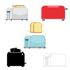 Electric household isolated equipment. Vector. Set of toasters. Illustration on white background.