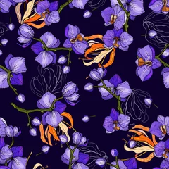 Photo sur Plexiglas Orchidee Fond vintage. Illustration vectorielle dessinés à la main. Imprimé fleuri tendance. Modèle sans couture isolé.
