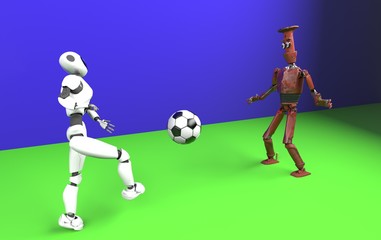 two robot plays in football