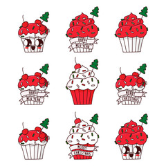 Merry Christmas cupcake set. It can be used for card, sticker, patch, phone case, poster, t-shirt, mug etc.