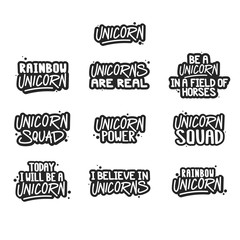 Unicorn inscriptions set. It can be used for sticker, patch, phone case, poster, t-shirt, mug etc.