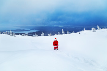 Authentic Santa Claus on a snowy mountain.